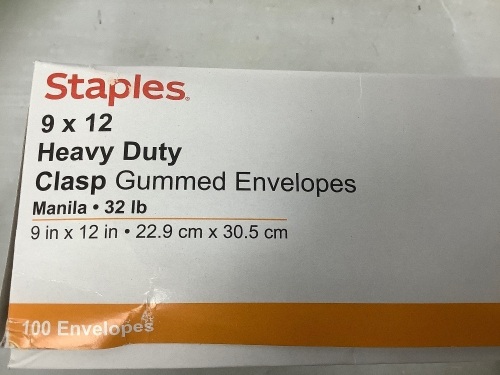Staples 9x12 Heavy Duty Clasp Gummed Envelopes, E-Comm Return - Lot 386