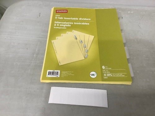 Staples Clear 5 Tab Insertable Dividers, E-Comm Return - Lot 464
