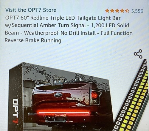 OPT7, 60" Redline Triple LED Tailgate Light Bar with Sequential Amber Turnsignal, 1200 LED Solid Beam,Untested, Appears New - Lot 476