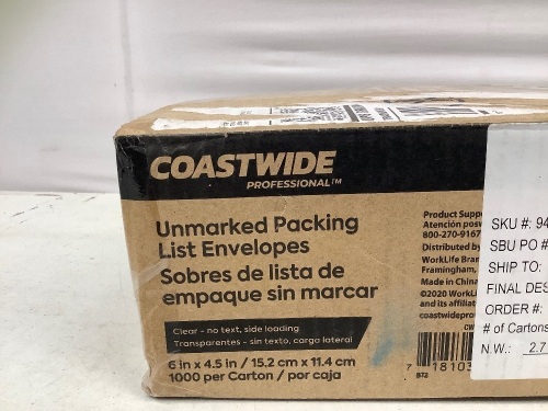 Coastwide Unmarked Packing List Envelopes, Appears New - Lot 529