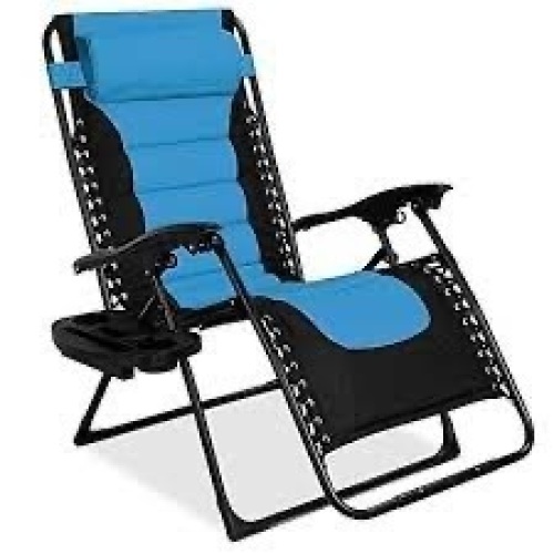 Oversized Padded Zero Gravity Chair, Folding Recliner w/ Headrest, Side Tray - Lot 1161