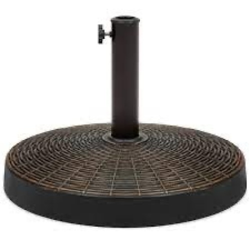 55lb Round Wicker Style Patio Umbrella Stand w/ Blackened Bronze Finish - Lot 1710