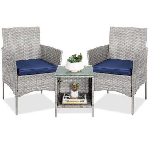 3-Piece Outdoor Patio Wicker Bistro Set w/ Side Storage Table - Lot 2081