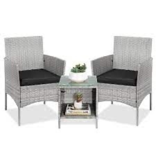 3-Piece Outdoor Patio Wicker Bistro Set w/ Side Storage Table - Lot 2436