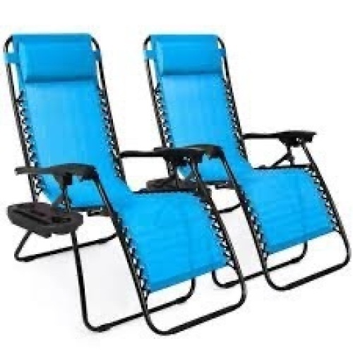Set of 2 Adjustable Zero Gravity Patio Chair Recliners w/ Cup Holders - Lot 2441