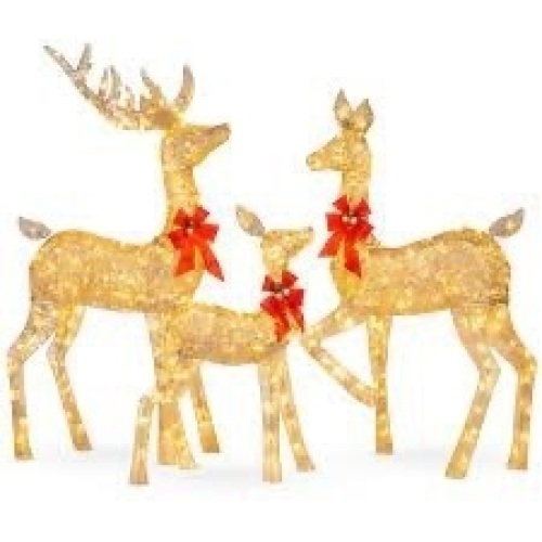 3-Piece Lighted Christmas Deer Set Outdoor Decor with LED Lights (WARNING: Contains Glitter) - Lot 2474