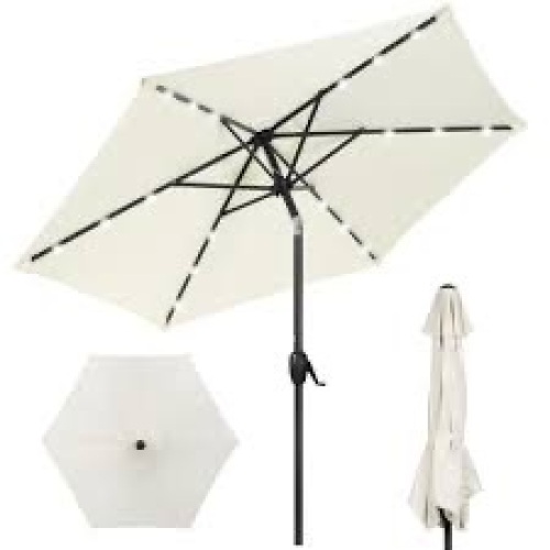 Outdoor Solar Patio Umbrella w/ Push Button Tilt, Crank Lift - 7.5ft - Lot 2492