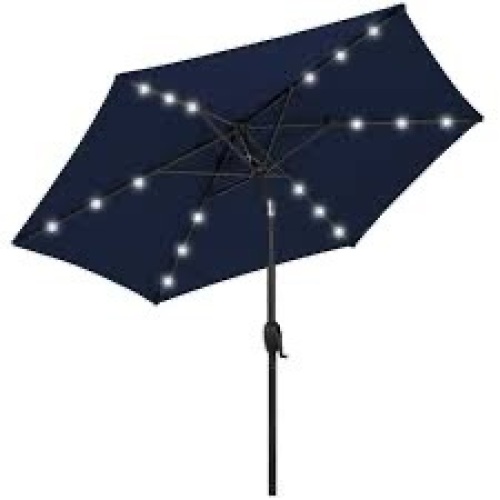 Outdoor Solar Patio Umbrella w/ Push Button Tilt, Crank Lift - 7.5ft - Lot 2493