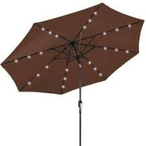 Solar LED Lighted Patio Umbrella w/ Tilt Adjustment, UV-Resistance - 10ft - Lot 2494
