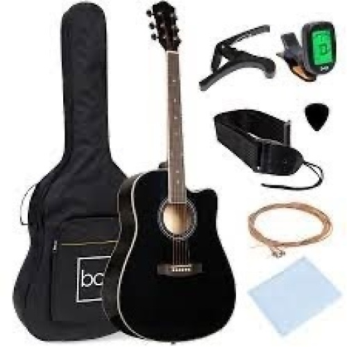 Full Size Beginner Acoustic Guitar Set with Case, Strap, Capo - 41in - Lot 2501