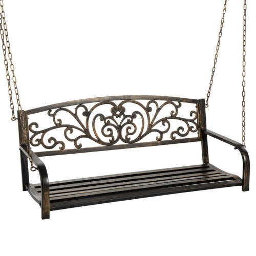 2-Person Metal Outdoor Porch Swing w/ Floral Accent, 485lb Weight Capacity - Lot 2514