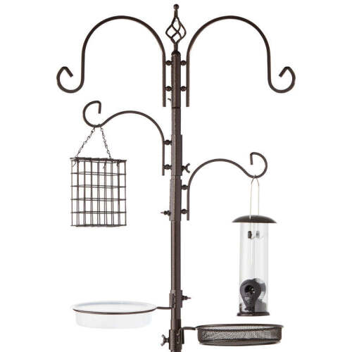 4-Hook Bird Feeding Station, Steel Feeder Stand w/ 2 Bird Feeders - 91in - Lot 2518