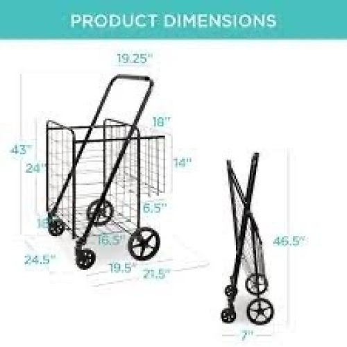 Folding Steel Grocery Cart w/ Double Basket, Swivel Wheels, 220lb Cap - Lot 2539