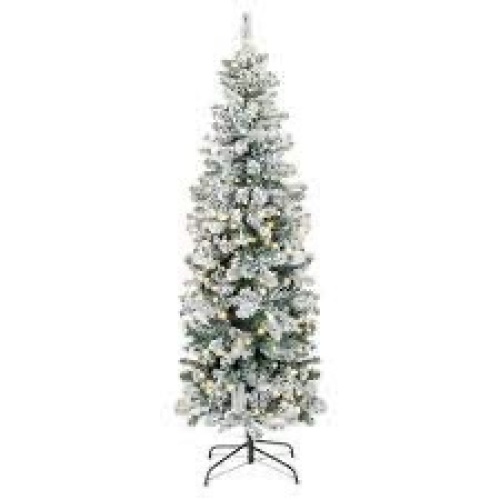 Pre-Lit Snow Flocked Artificial Pencil Christmas Tree - Lot 2541