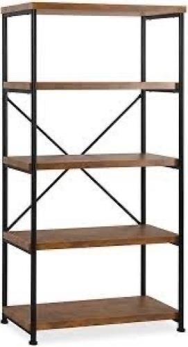 5-Tier Industrial Bookshelf w/ Metal Frame, Wood Shelves - Lot 2567