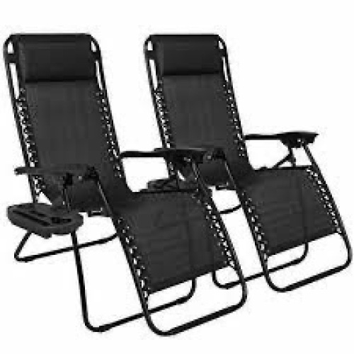 Set of 2 Adjustable Zero Gravity Patio Chair Recliners w/ Cup Holders - Lot 2569