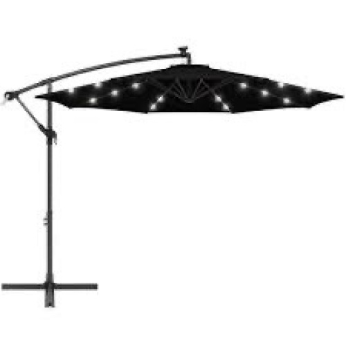 Solar LED Offset Hanging Patio Umbrella w/ Crank Tilt Adjustment - 10ft - Lot 2570