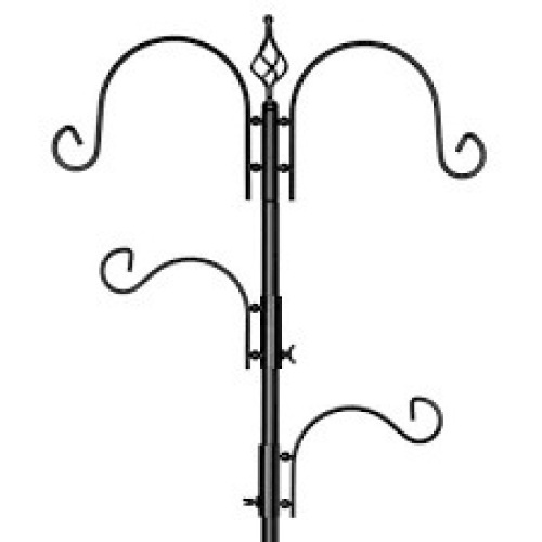 4-Hook Bird Feeding Station, Steel Feeder Stand w/ 2 Bird Feeders - 91in - Lot 2574