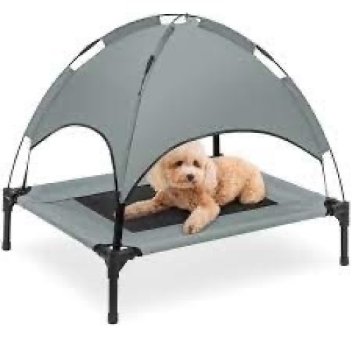 Elevated Cooling Dog Bed, Outdoor Pet Cot w/ Canopy, Carry Bag - 30in - Lot 2578
