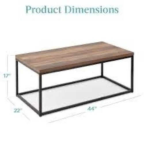 44in Modern Industrial Rectangular Wood Grain Coffee Table w/ Metal Frame - Lot 2596
