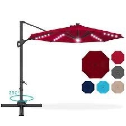 360-Degree Solar LED Cantilever Offset Patio Umbrella w/ Tilt - 10ft - Lot 2598