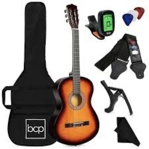 Beginner Acoustic Guitar Set w/ Case, Strap, Digital Tuner, Strings - 38in - Lot 2600