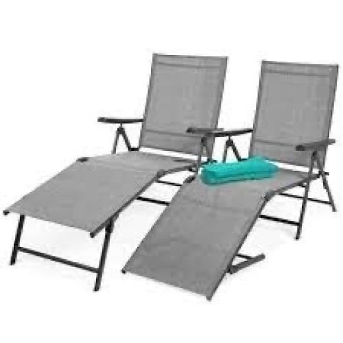 Set of 2 Outdoor Patio Chaise Recliner Lounge Chairs w/ Rust-Resistant Frame - Lot 2653