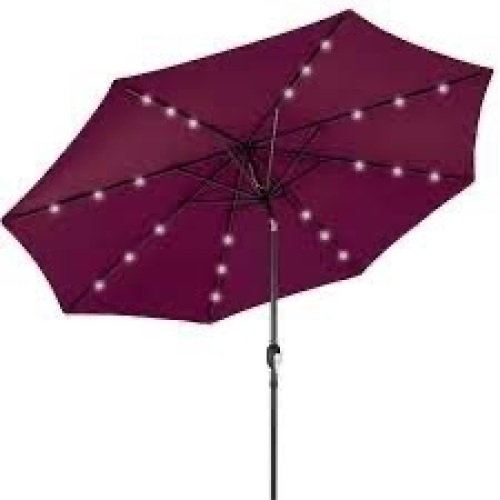 Solar LED Lighted Patio Umbrella w/ Tilt Adjustment, UV-Resistance - 10ft - Lot 2662
