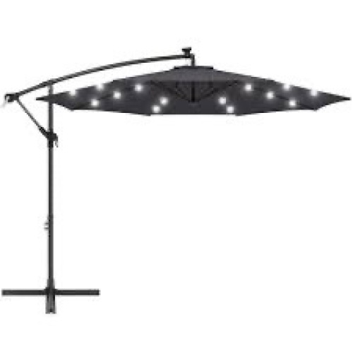 Solar LED Offset Hanging Patio Umbrella w/ Crank Tilt Adjustment - 10ft - Lot 2666