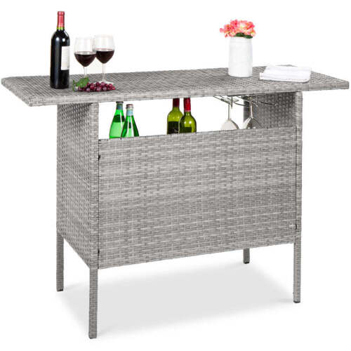 Outdoor Wicker Bar Counter Table w/ 2 Steel Shelves, 2 Rails - Lot 2685