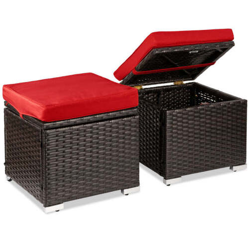 Set of 2 Wicker Ottomans, Multipurpose w/ Removable Cushions, Steel Frame - Lot 2773