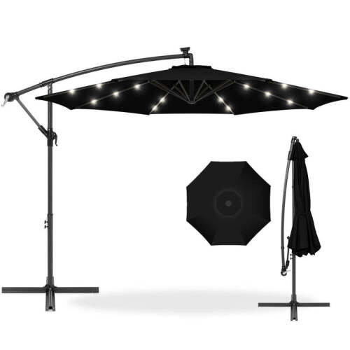 Solar LED Offset Hanging Patio Umbrella w/ Crank Tilt Adjustment - 10ft - Lot 2740
