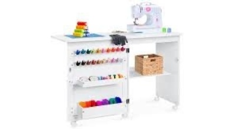 Folding Sewing Table Multipurpose Craft Station & Side Table w/ Wheels - Lot 2820