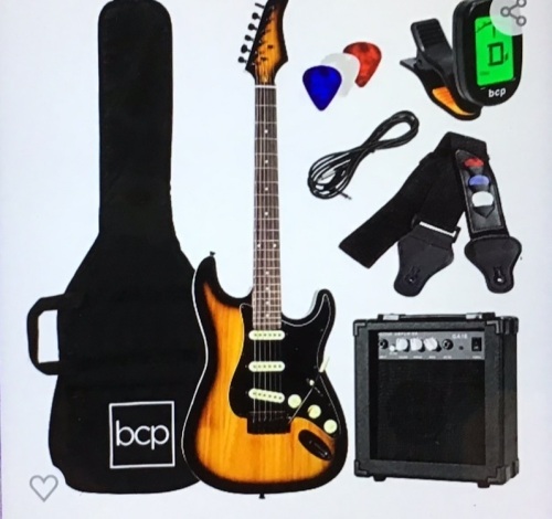 Best Choice Products 39in Full Size Beginner Electric GuitarStarter Kit w/Case, Strap, 10W Amp, Strings, Pick, TremoloBar - Sunburst Like New, Retail - $269.99 - Lot 71