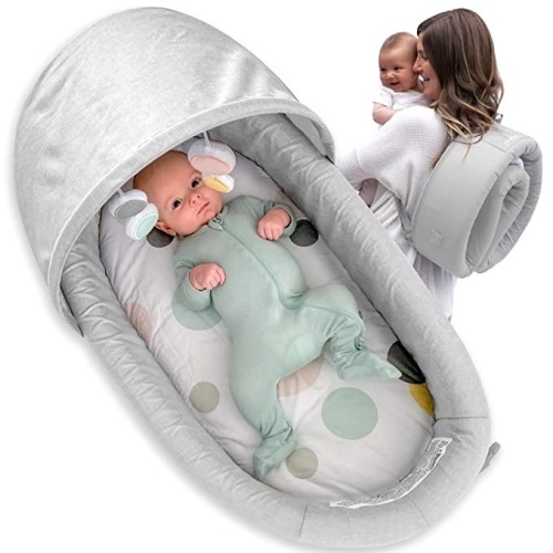 Lulyboo Indoor/Outdoor Cuddle & Play Baby Travel Lounge, Portable, Adjustable Baby Nest Backpack, Gray/Bubble, Like New, Retail - $83 - Lot 79
