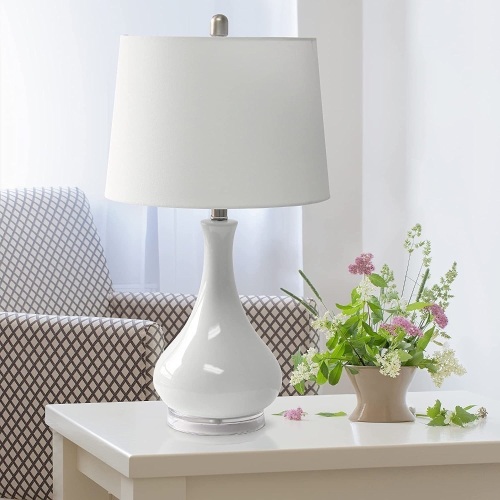 Elegant Designs LT3312-WHT Ceramic Tear Drop Shaped TableLamp, White, Like New, retail - $52.27 - Lot 85