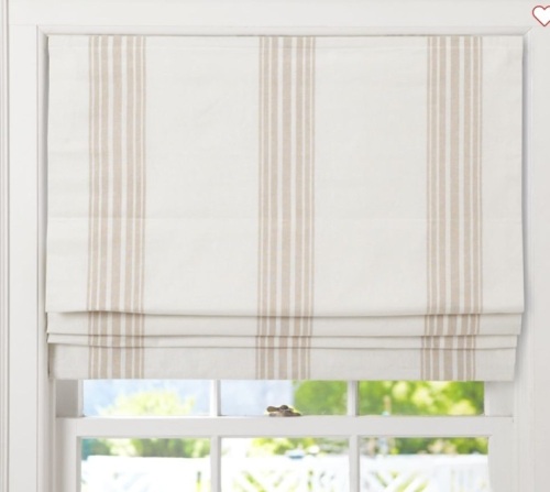 Pottery Barn, Riviera Striped Linen/Cotton Cordless Roman Shade, 32 x 64", Sandalwood, Like New, Retail - $249 - Lot 95