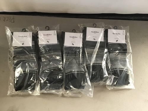 Goodiellow, Black/Gray, 2 Pack Socks, LOT of 5, New - Lot 154