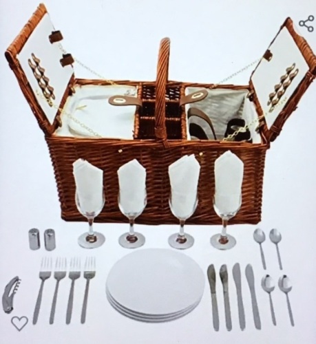 Juvale, 4 Person Wicker Picnic Basket Set with Utensils, Glasses, andInsulated Cooler Bag, Outdoor Tableware for FamilyGatherings, Like New, Retail - $79.99 - Lot 160