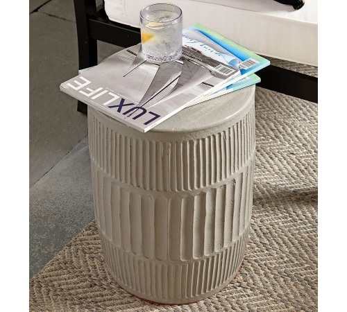Pottery Barn, Fluted 14", ceramic Accent Drum, Like New, retail - $312 - Lot 169