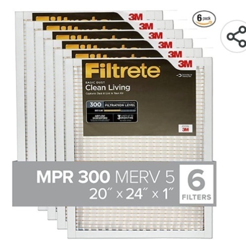 Filtrete 20x24x1, AC Furnace Air Filter, MPR 300, Clean LivingBasic Dust, 6-Pack (exact dimensions 19.81 x 23.81 x 0.81), Like New, retail - $36.81 - Lot 176