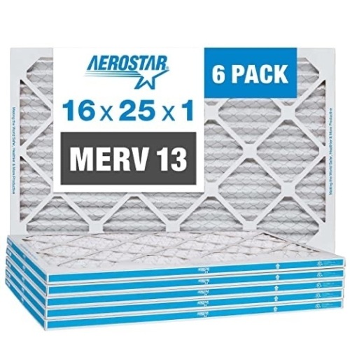 Aerostar 16x25x1 MERV 13 Pleated ,Air Filter, AC Furnace Air Filter, 6Pack (Actual Size: 15 3/4" x 24 3/4"x3/4"), Like New, Retail - $55 - Lot 189