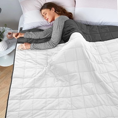 Joyching Adults, Weighted Blanket, Queen Reversible Cooling HeavyBlanket 60"x80" , 20lbs Super Soft, Microfiber Material with PremiumGlass Beads (Dark Grey/White), Like New, Retail - $61.99 - Lot 194