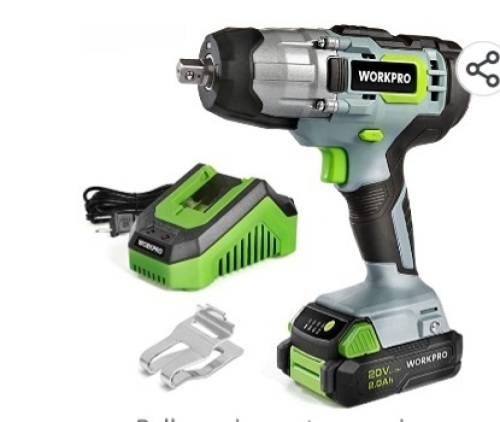 WORKPRO 20V Cordless Impact Wrench, 1/2-inch, 320 Ft PoundsMax Torque, 2.0Ah Li-ion Battery with Fast Charger, Belt Clip forEasy Carrying, Like New, Retail - $75.99 - Lot 207