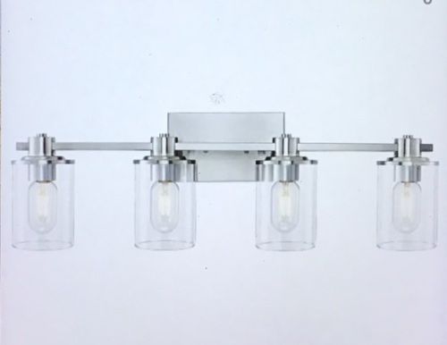 4-Light Bathroom Lighting, Modern Brushed Nickel VanityLight Fixture Over Mirror,Industrial Wall Lamp with Clear GlassShade, Like New, retail - $112.99 - Lot 211