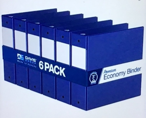 Premium Economy 3-Inch Binder, 3-Ring Binder for School,Office, or Home, Colored Binder Notebook, Pack of 6, RoundRing, Royal Blue, New, Retail - $51.99 - Lot 212