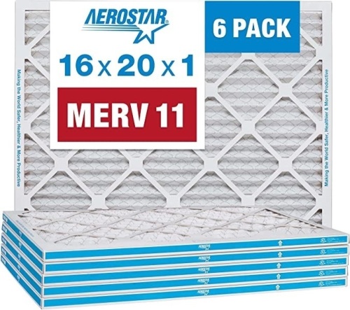 Aerostar 16x20x1 MERV 13 Pleated Air Filter, AC Furnace AirFilter, 6 Pack (Actual Size: 15 3/4'x 19 3/4" x 3/4"), Like New, retail - $50.45 - Lot 220