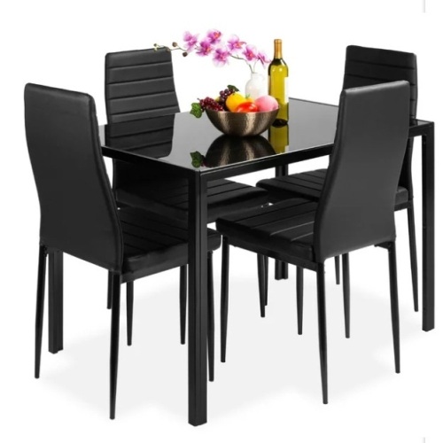 Best Choice Products 5-Piece Kitchen Dining Table Set w/ GlassTable Top, 4 Faux Leather Chairs -Black, Like New, Retail - $279.99 - Lot 225