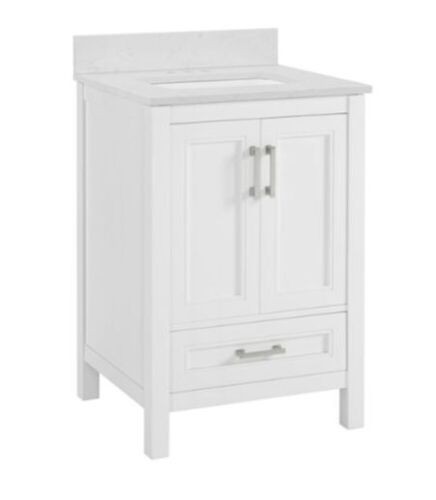 allen + roth  Crest Hill 24-in White Undermount Single Sink Bathroom Vanity with Carrara Engineered Marble Top - Lot 90