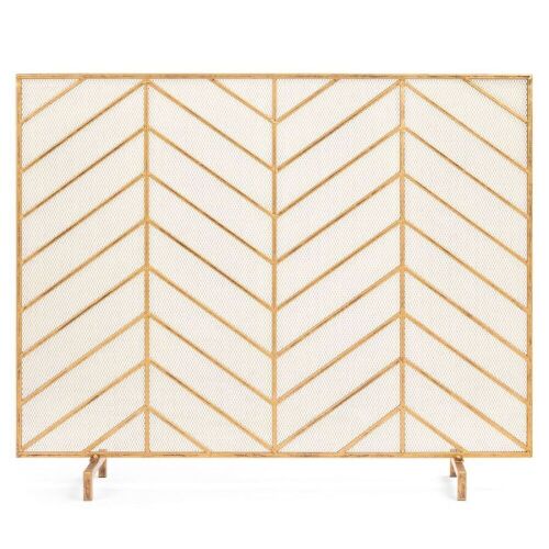 Single Panel Iron Chevron Fireplace Screen w/ Antique Finish - 38x31in - Lot 295